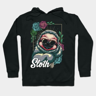 Sloth - Cool Sloth With Sunglasses and Flowers Hoodie